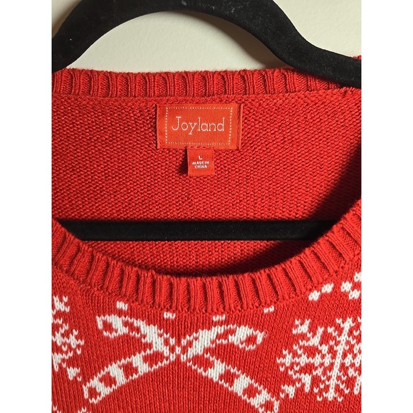 Joyland Merry Christmas Holiday Sweater Red White Silver‎ Snowflake Soft Cozy L - Picture 2 of 14